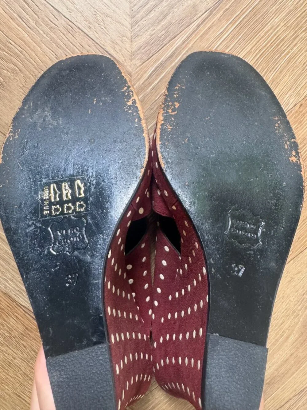 Biba Vintage Platform Wedge Sandals Burgundy Polka Dot 37